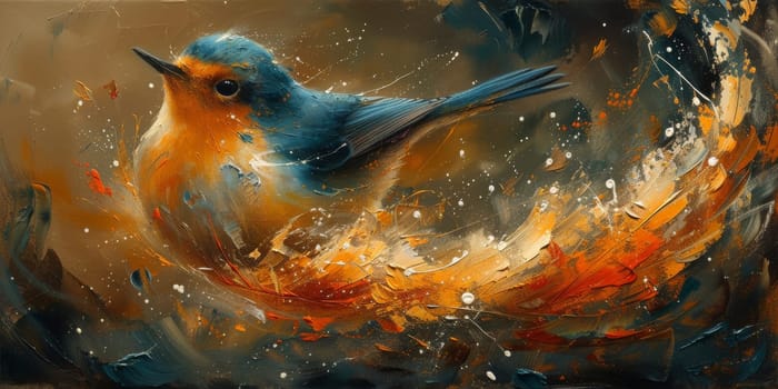 Little beautiful bird with hand draw and paint color background illustration.