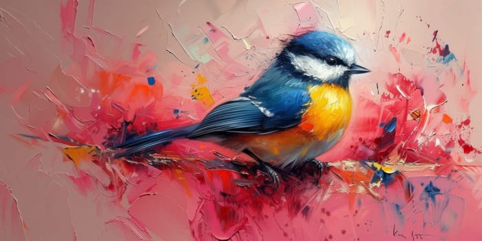 Little beautiful bird with hand draw and paint color background illustration.