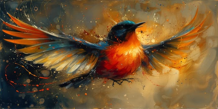 Little beautiful bird with hand draw and paint color background illustration.