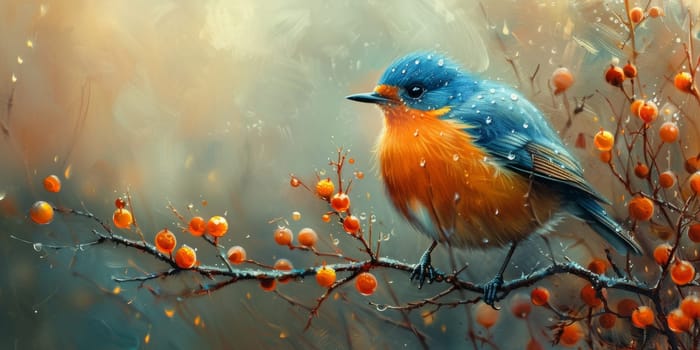 Little beautiful bird with hand draw and paint color background illustration.