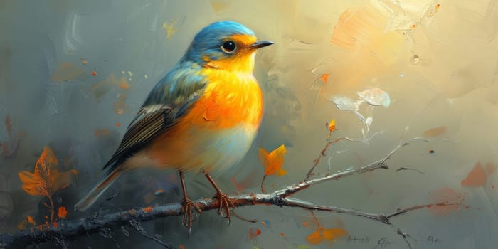 Little beautiful bird with hand draw and paint color background illustration.