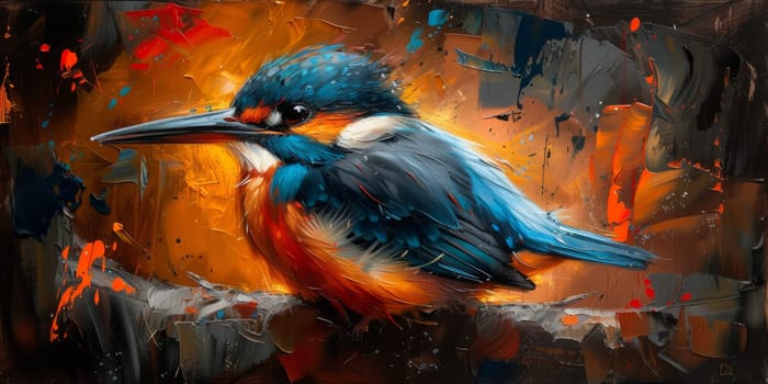 Little beautiful bird with hand draw and paint color background illustration.