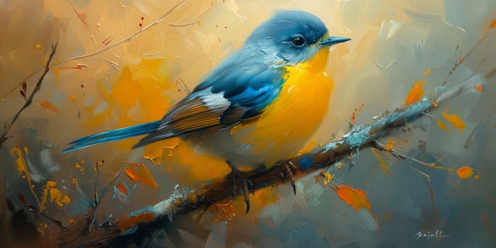 Little beautiful bird with hand draw and paint color background illustration.