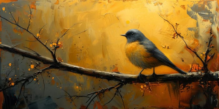 Little beautiful bird with hand draw and paint color background illustration.