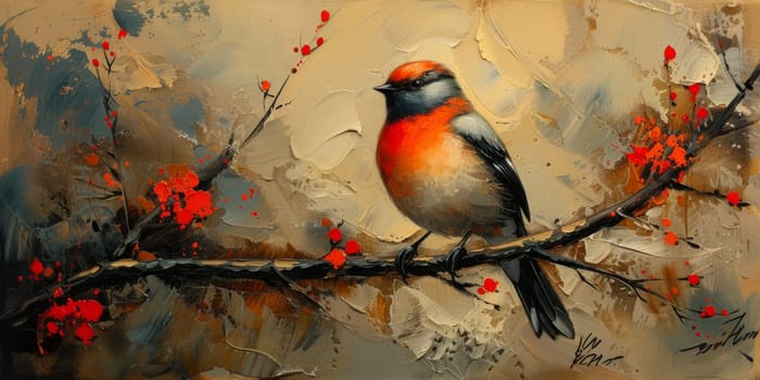 Little beautiful bird with hand draw and paint color background illustration.