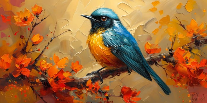 Little beautiful bird with hand draw and paint color background illustration.