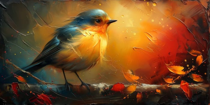 Little beautiful bird with hand draw and paint color background illustration.