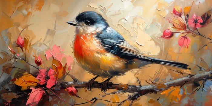 Little beautiful bird with hand draw and paint color background illustration.