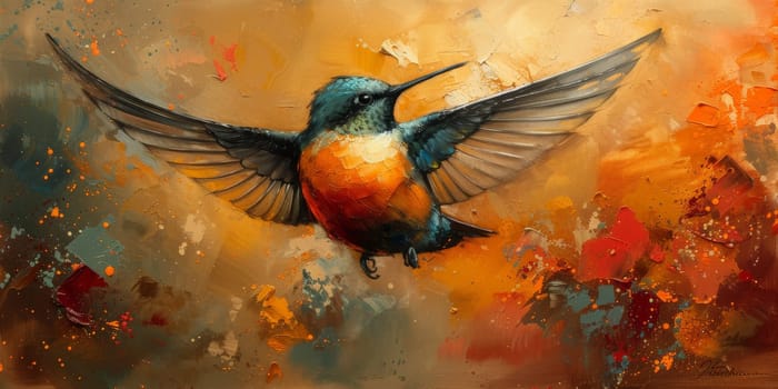 Little beautiful bird with hand draw and paint color background illustration.