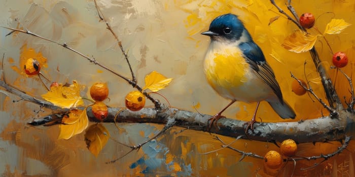 Little beautiful bird with hand draw and paint color background illustration.