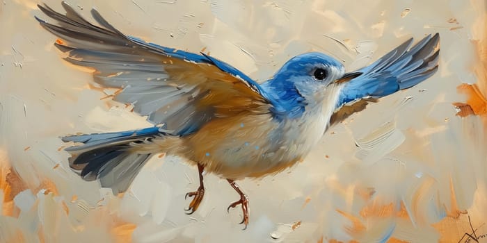 Little beautiful bird with hand draw and paint color background illustration.