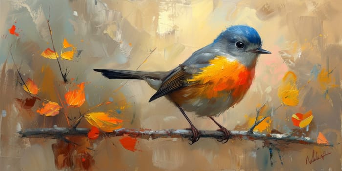 Little beautiful bird with hand draw and paint color background illustration.