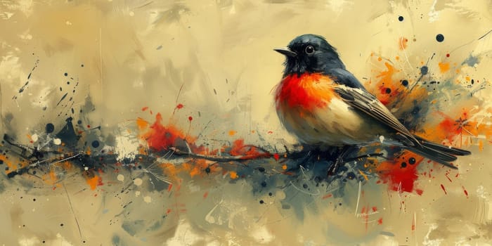 Little beautiful bird with hand draw and paint color background illustration.