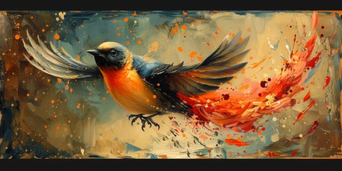 Little beautiful bird with hand draw and paint color background illustration.