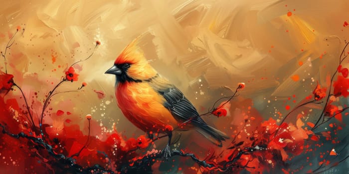 Little beautiful bird with hand draw and paint color background illustration.