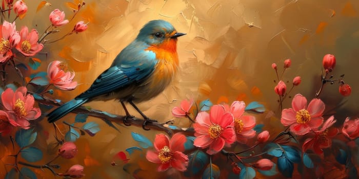 Little beautiful bird with hand draw and paint color background illustration.