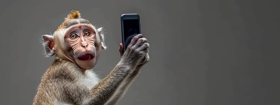 a monkey is taking a selfie with a cell phone