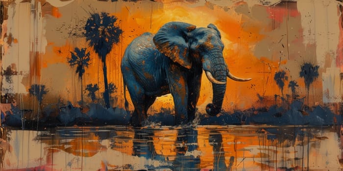 Oil painting of elephant, artist collection of animal painting for decoration and interior