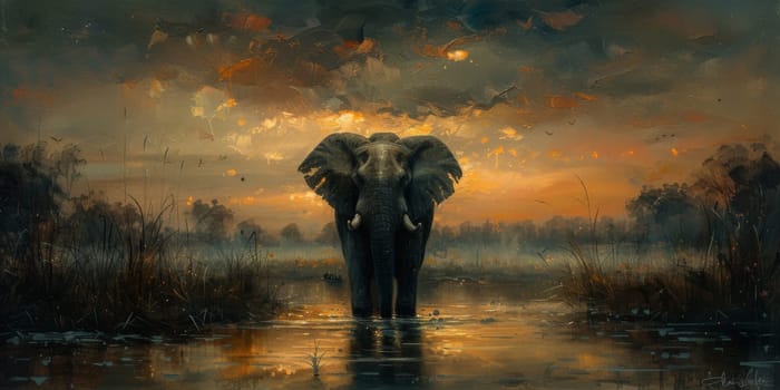 Oil painting of elephant, artist collection of animal painting for decoration and interior