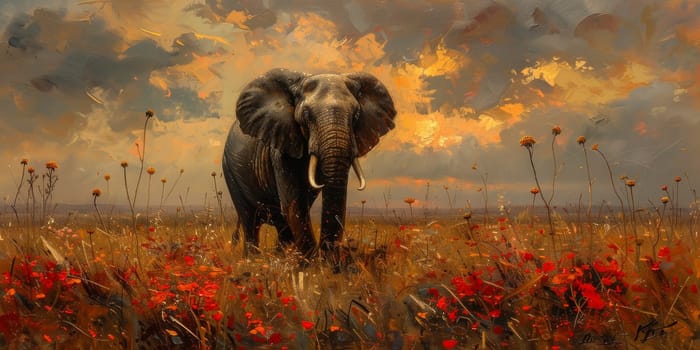 Oil painting of elephant, artist collection of animal painting for decoration and interior