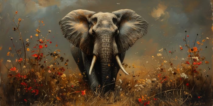 Oil painting of elephant, artist collection of animal painting for decoration and interior