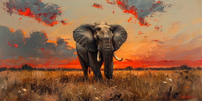 Oil painting of elephant, artist collection of animal painting for decoration and interior