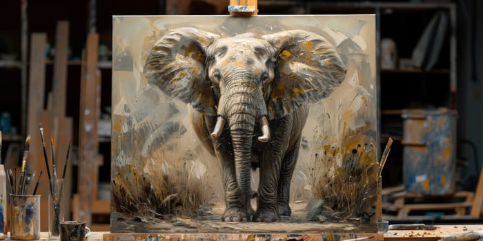 Oil painting of elephant, artist collection of animal painting for decoration and interior