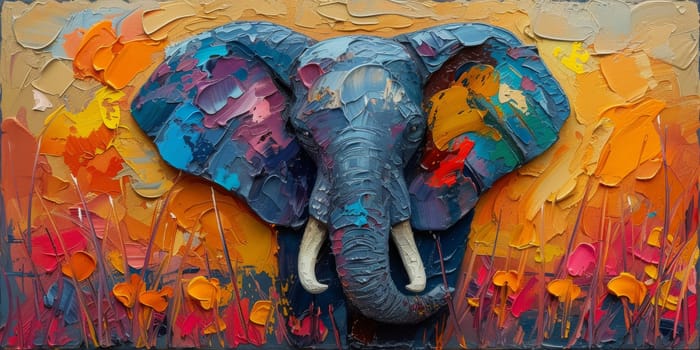 Oil painting of elephant, artist collection of animal painting for decoration and interior