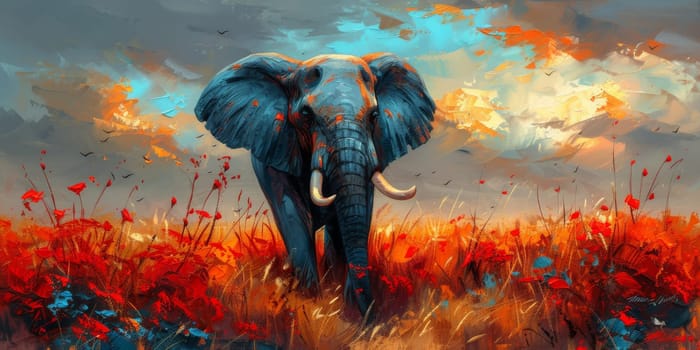 Oil painting of elephant, artist collection of animal painting for decoration and interior