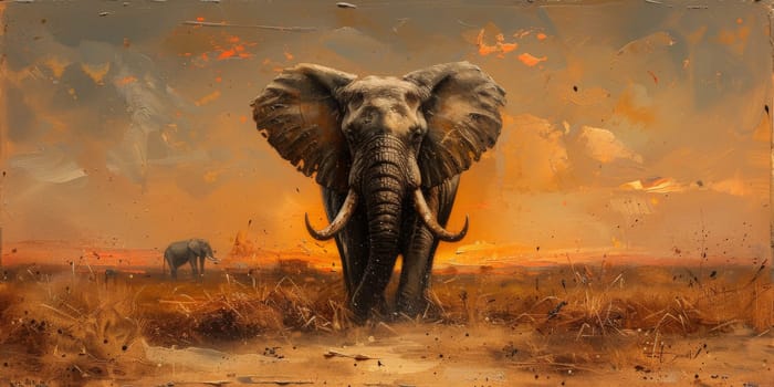 Oil painting of elephant, artist collection of animal painting for decoration and interior