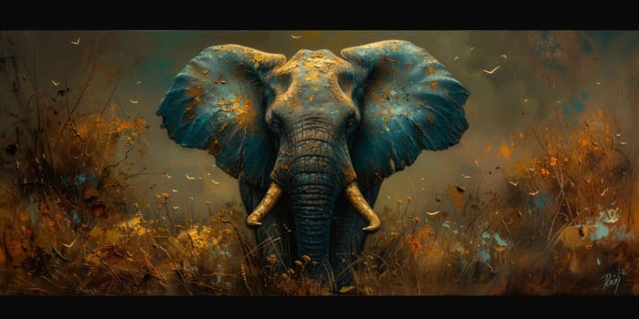 Oil painting of elephant, artist collection of animal painting for decoration and interior