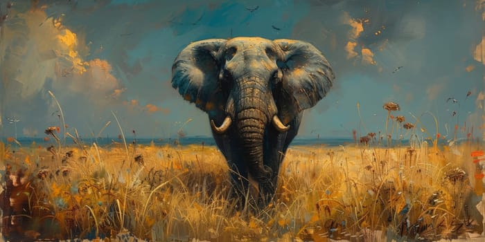 Oil painting of elephant, artist collection of animal painting for decoration and interior