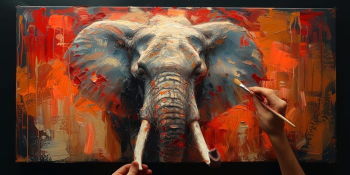 Oil painting of elephant, artist collection of animal painting for decoration and interior