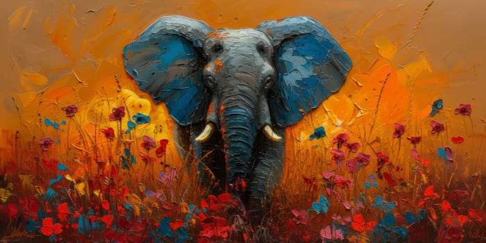 Oil painting of elephant, artist collection of animal painting for decoration and interior