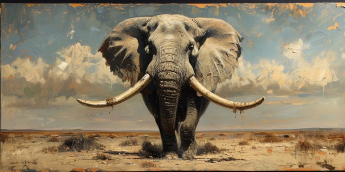 Oil painting of elephant, artist collection of animal painting for decoration and interior