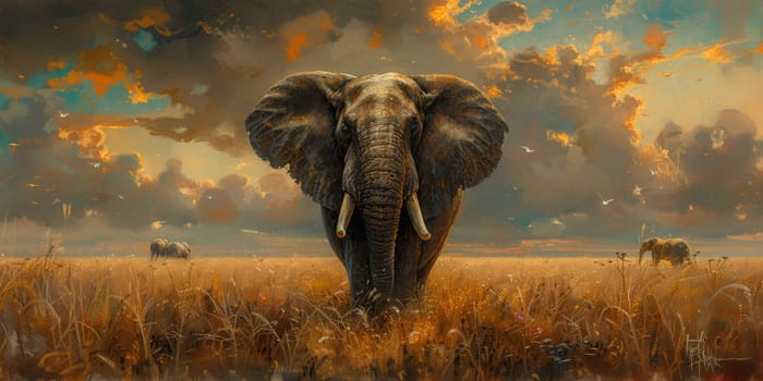 Oil painting of elephant, artist collection of animal painting for decoration and interior