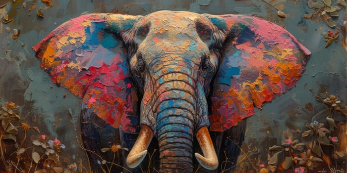 Oil painting of elephant, artist collection of animal painting for decoration and interior