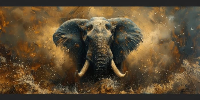 Oil painting of elephant, artist collection of animal painting for decoration and interior