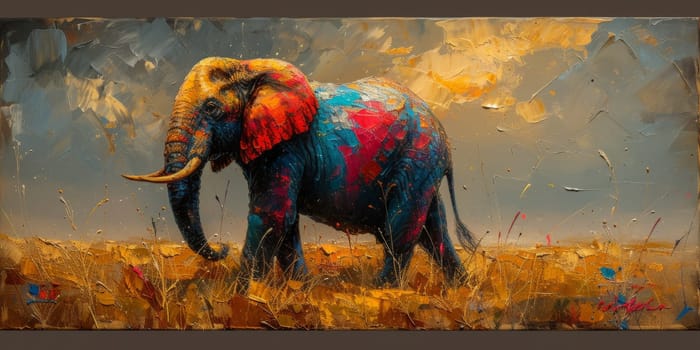 Oil painting of elephant, artist collection of animal painting for decoration and interior