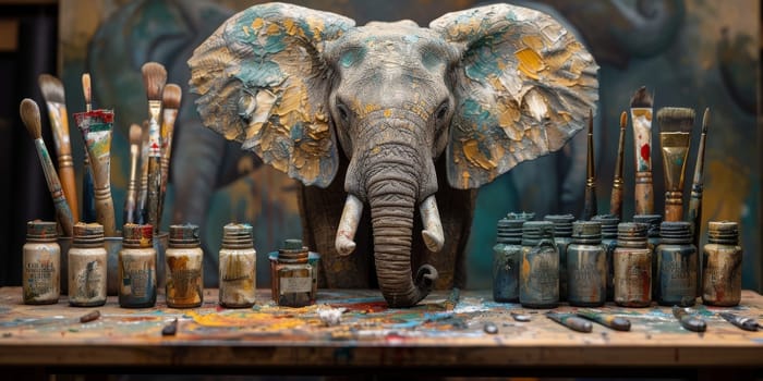 Oil painting of elephant, artist collection of animal painting for decoration and interior