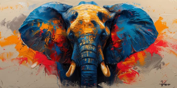 Oil painting of elephant, artist collection of animal painting for decoration and interior