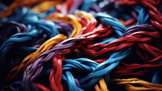 A pile of colorful braided rope is shown in this picture