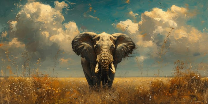 Oil painting of elephant, artist collection of animal painting for decoration and interior