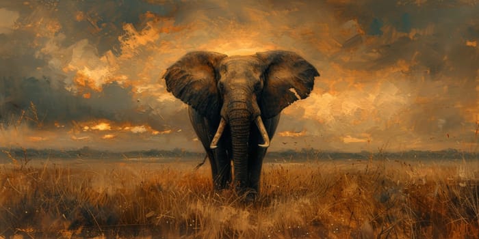 Oil painting of elephant, artist collection of animal painting for decoration and interior