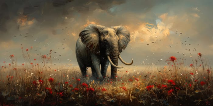 Oil painting of elephant, artist collection of animal painting for decoration and interior