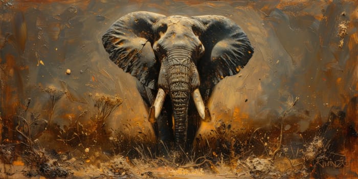 Oil painting of elephant, artist collection of animal painting for decoration and interior