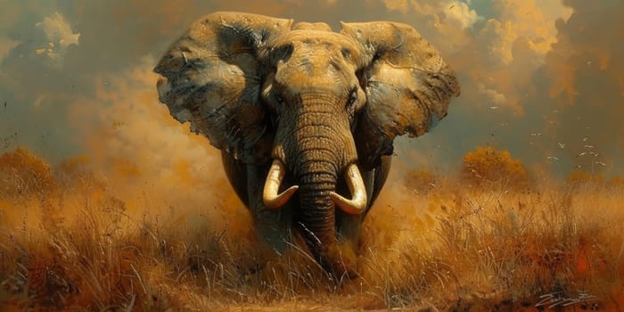 Oil painting of elephant, artist collection of animal painting for decoration and interior