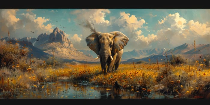 Oil painting of elephant, artist collection of animal painting for decoration and interior