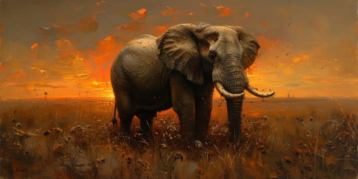 Oil painting of elephant, artist collection of animal painting for decoration and interior