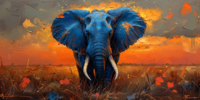 Oil painting of elephant, artist collection of animal painting for decoration and interior